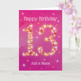 13th Birthday - Number 13 in Stars - Pink - Age 13 Card
