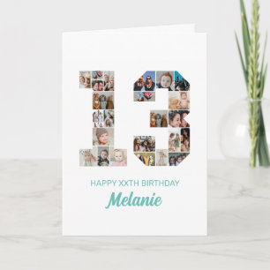 13th Birthday Number 13 Photo Collage Personalized Card