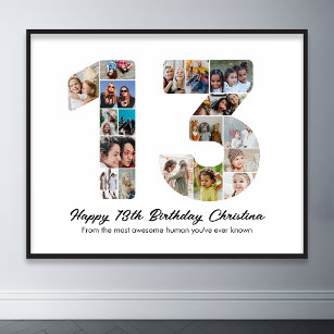13th Birthday Number 13 Photo Collage Picture Poster