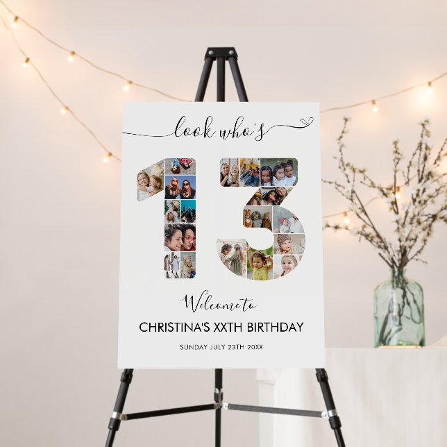 13th Birthday Number 13 Photo Collage Welcome Foam Board (In Situ (Stand))