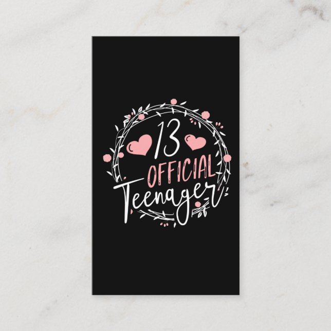 13th Birthday Official Teenager 13 Years Old Girl Business Card (Front)