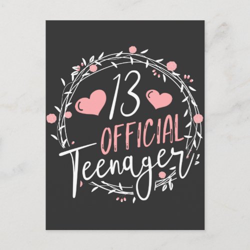 13th Birthday Official Teenager 13 Years Old Girl Postcard