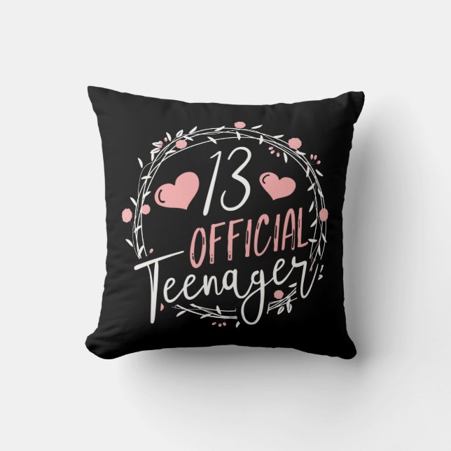 13th Birthday Official Teenager 13 Years Old Girl Throw Pillow (Front)