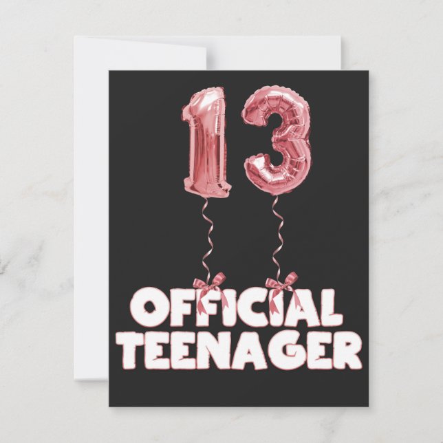 13th Birthday Official Teenager Foil Balloons   Note Card (Front)