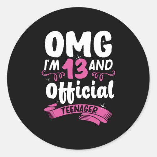 13th Birthday Official Teenager Girl Classic Round Sticker