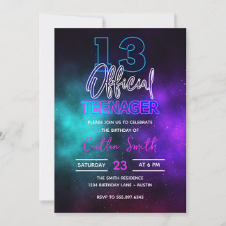 13th Birthday Officially A Teenager Galaxy Invitation