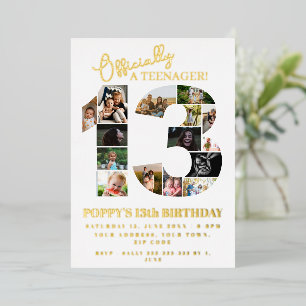 13th birthday officially a teenager photo collage foil invitation