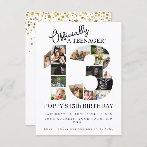 13th birthday officially a teenager photo collage invitation postcard