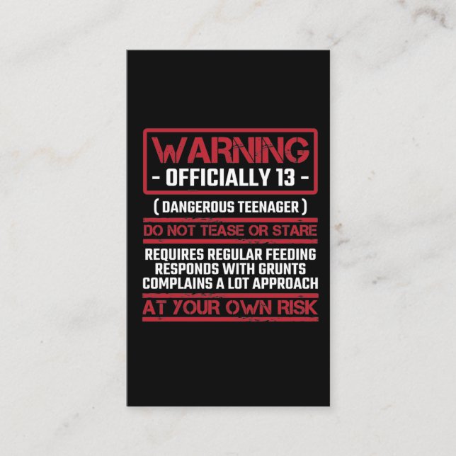 13th Birthday Officially Teenager 13 Year Old Kid Business Card (Front)