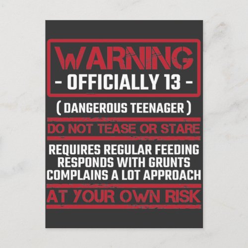 13th Birthday Officially Teenager 13 Year Old Kid Postcard