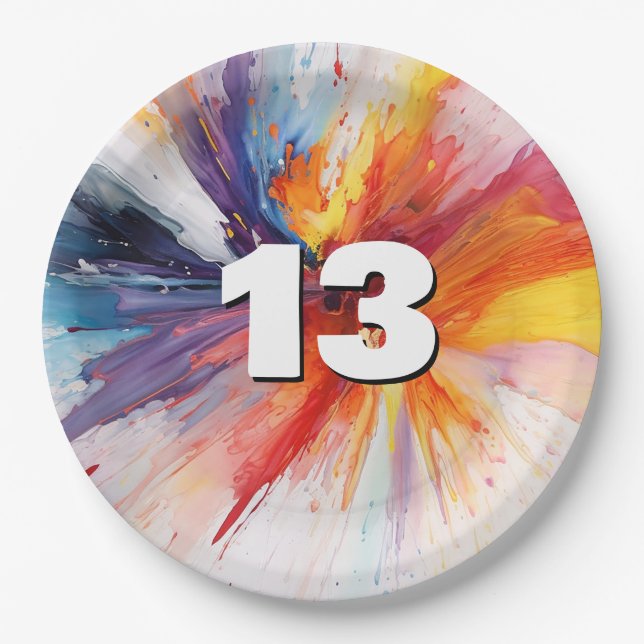 13th Birthday Paint Blast  Paper Plates (Front)