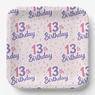 13th Birthday Paper Plates, Thirteenth Pink Party Plates