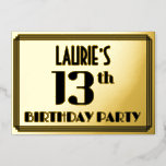 [ Thumbnail: 13th Birthday Party: Art Deco Look “13” and Name Invitation ]