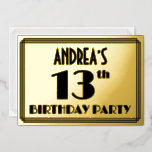 [ Thumbnail: 13th Birthday Party — Art Deco Look “13” + Name Invitation ]