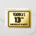[ Thumbnail: 13th Birthday Party ~ Art Deco Style “13” + Name Postcard ]