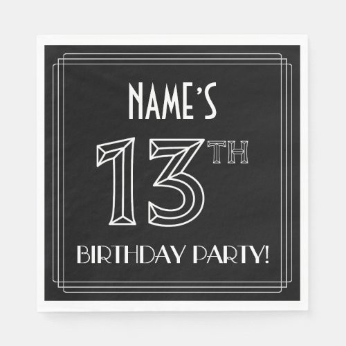 13th Birthday Party Art Deco Style  Custom Name Napkins