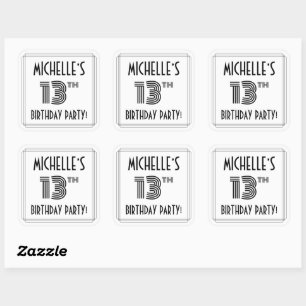 13th Birthday Party: Art Deco Style + Custom Name Square Sticker