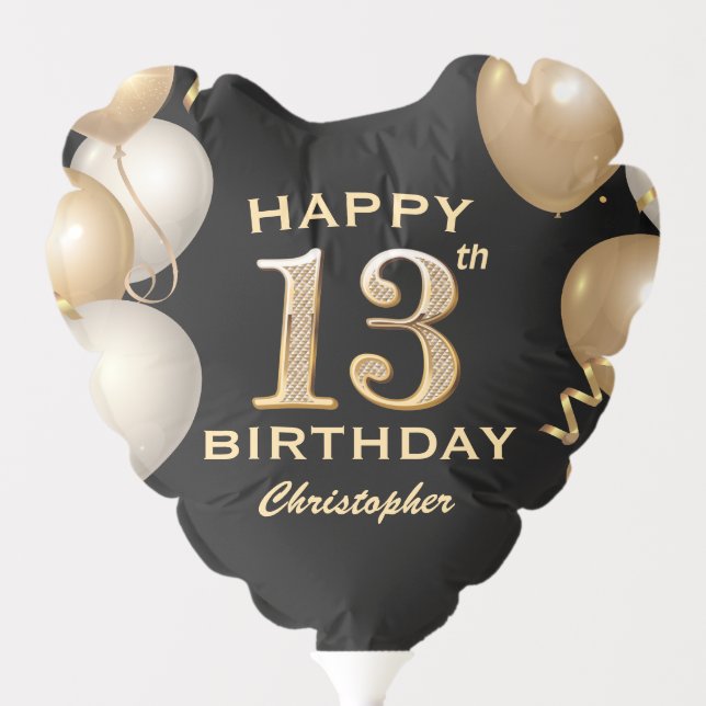 13th Birthday Party Black and Gold Balloons (Front)