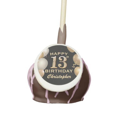 13th Birthday Party Black and Gold Balloons Cake Pops
