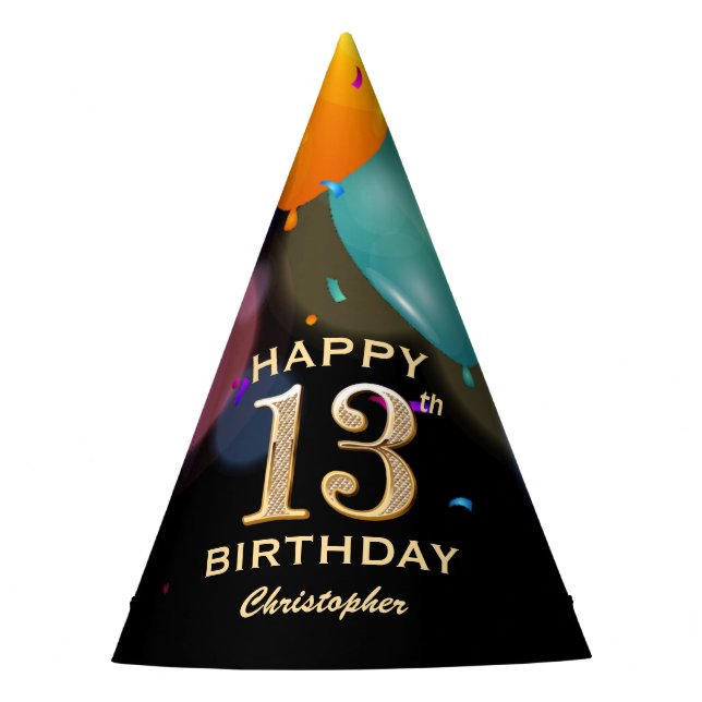 13th Birthday Party Black and Gold Party Hat (Front)