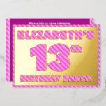 [ Thumbnail: 13th Birthday Party — Bold, Fun, Pink Stripes # 13 Invitation ]