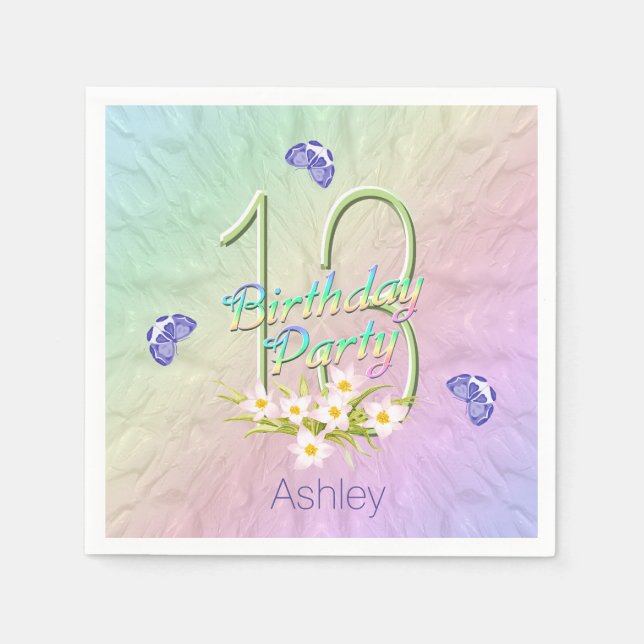 13th Birthday Party Butterflies and Wildflowers Napkins (Front)