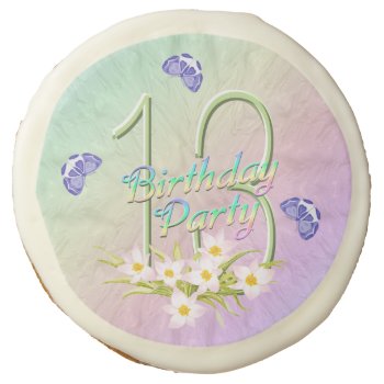 13th Birthday Party Butterflies And Wildflowers Sugar Cookie by anuradesignstudio at Zazzle
