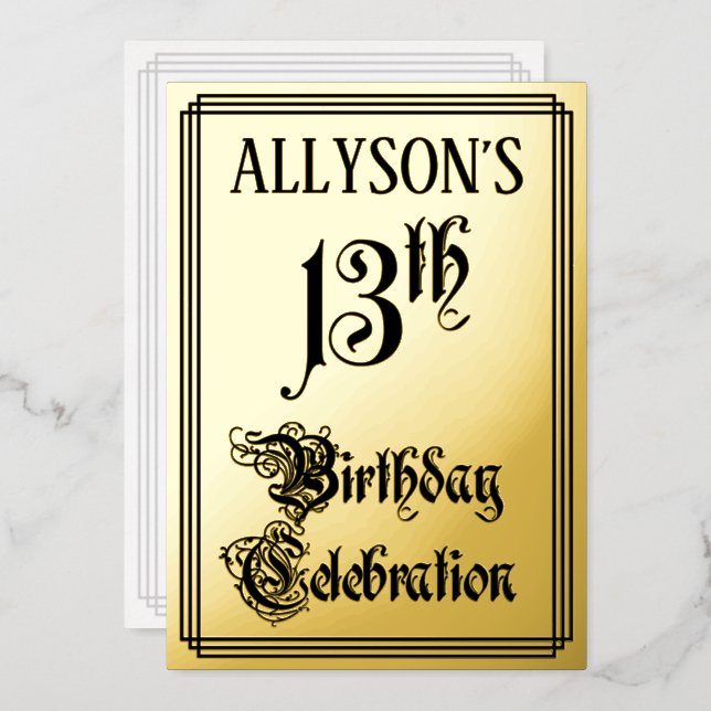 13th Birthday Party — Elegant Script + Custom Name Foil Invitation (Front/Back)