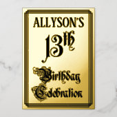 13th Birthday Party — Elegant Script + Custom Name Foil Invitation (Front)