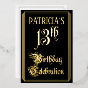13th Birthday Party — Fancy Script & Custom Name Foil Invitation