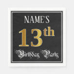 [ Thumbnail: 13th Birthday Party — Fancy Script, Faux Gold Look Napkins ]