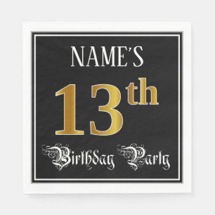 13th Birthday Party — Fancy Script, Faux Gold Look Napkins