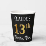 [ Thumbnail: 13th Birthday Party — Fancy Script, Faux Gold Look Paper Cups ]