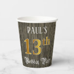 [ Thumbnail: 13th Birthday Party — Faux Gold & Faux Wood Looks Paper Cups ]