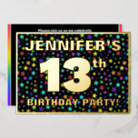 [ Thumbnail: 13th Birthday Party — Fun, Colorful Stars Pattern Invitation ]