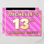 [ Thumbnail: 13th Birthday Party — Fun Pink Hearts and Stripes Invitation ]