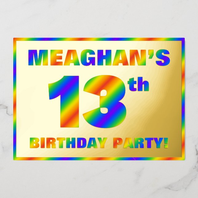 13th Birthday Party — Fun, Rainbow Spectrum “13” Foil Invitation (Front)