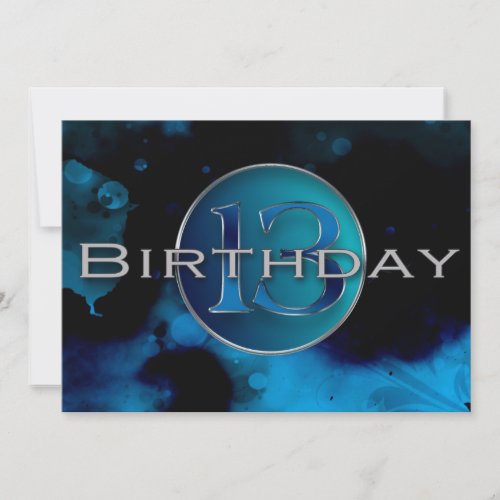 13TH Birthday Party Invitation _ Abstract Blues