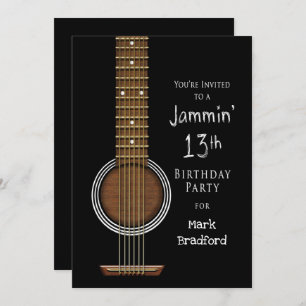 13th Birthday Party Invitation, Acoustic Guitar Invitation