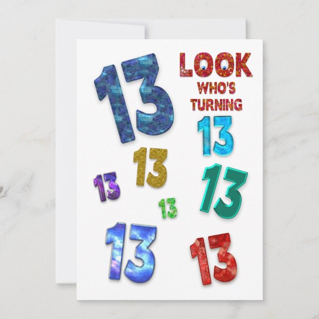 13th  Birthday Party Invitation, Colorful Numbers Invitation (Front)