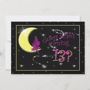 13th Birthday Party Invitation, Fairy on Moon Invitation