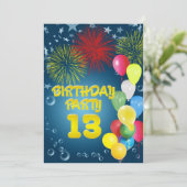 13th Birthday party Invitation with balloons | Zazzle