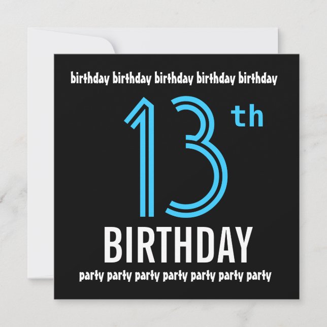 13th Birthday Party Modern Black and Color Number Invitation (Front)