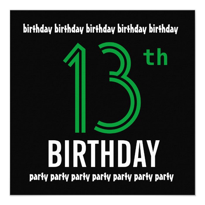 13th Birthday Party Modern Black and Color Number Personalized Invitation