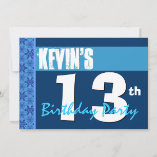 13th Birthday Party Modern Blue Recycled 202 Invitation
