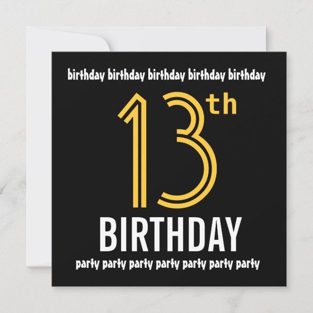 13th Birthday Party Modern Gold and Black Invitation (Front)