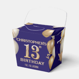 13th Birthday Party Navy Blue and Gold Balloons Favor Boxes