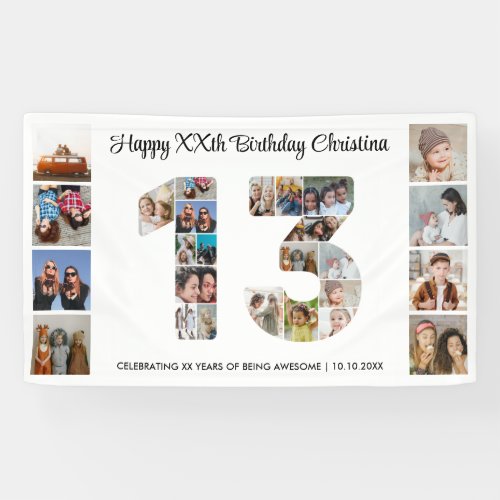 13th Birthday Party Number 13 Photo Collage Banner