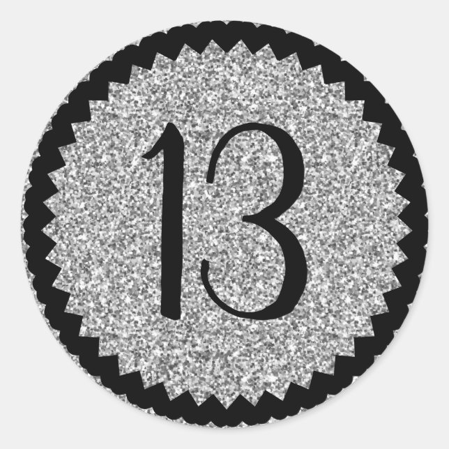 13th Birthday Party Silver Glitter Classic Round Sticker (Front)