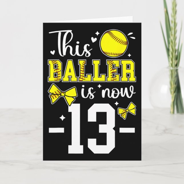 13th Birthday Party Softll Girl Thirteen Year Old  Card (Front)